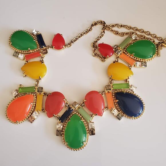 Kate Spade Amalfi Mosaic Necklace Multi-colored Gold Tone Bold Statement Signed - Picture 4 of 5